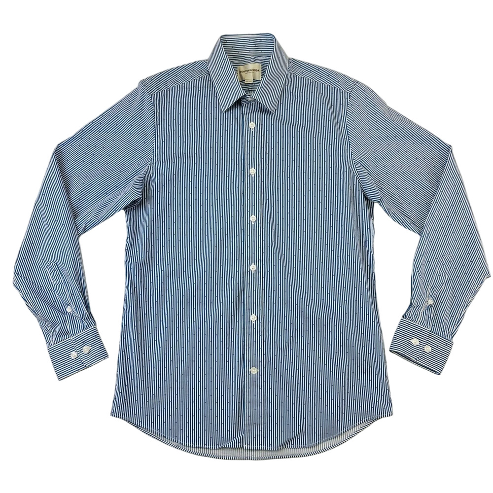 Scotch & Soda mens dress shirt Small stretch cotton blue stripe red diamond dots